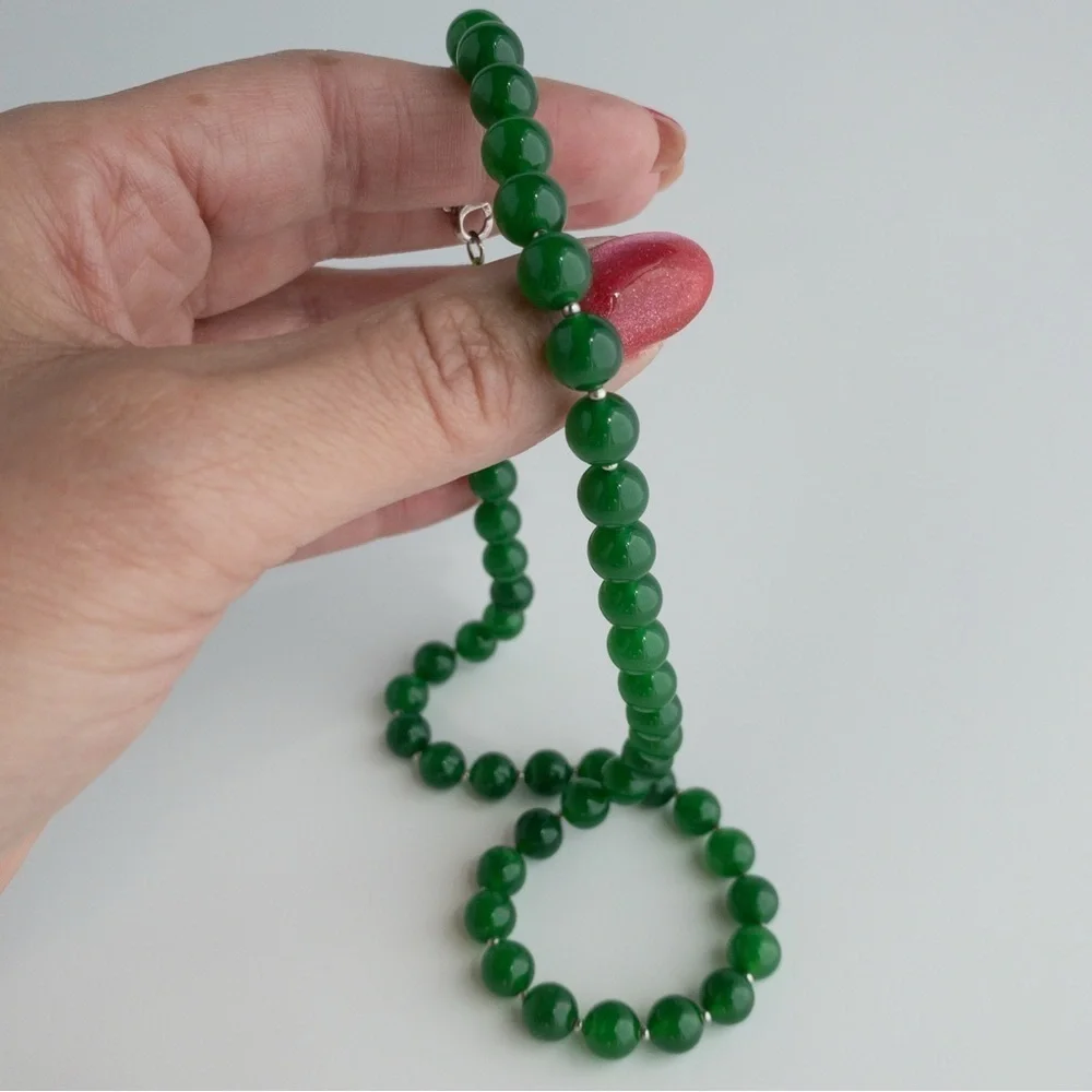 Dark Green Aventurine Beaded Necklace 925 8mm Round Natural Gemstone Beads 18” - Picture 10 of 13